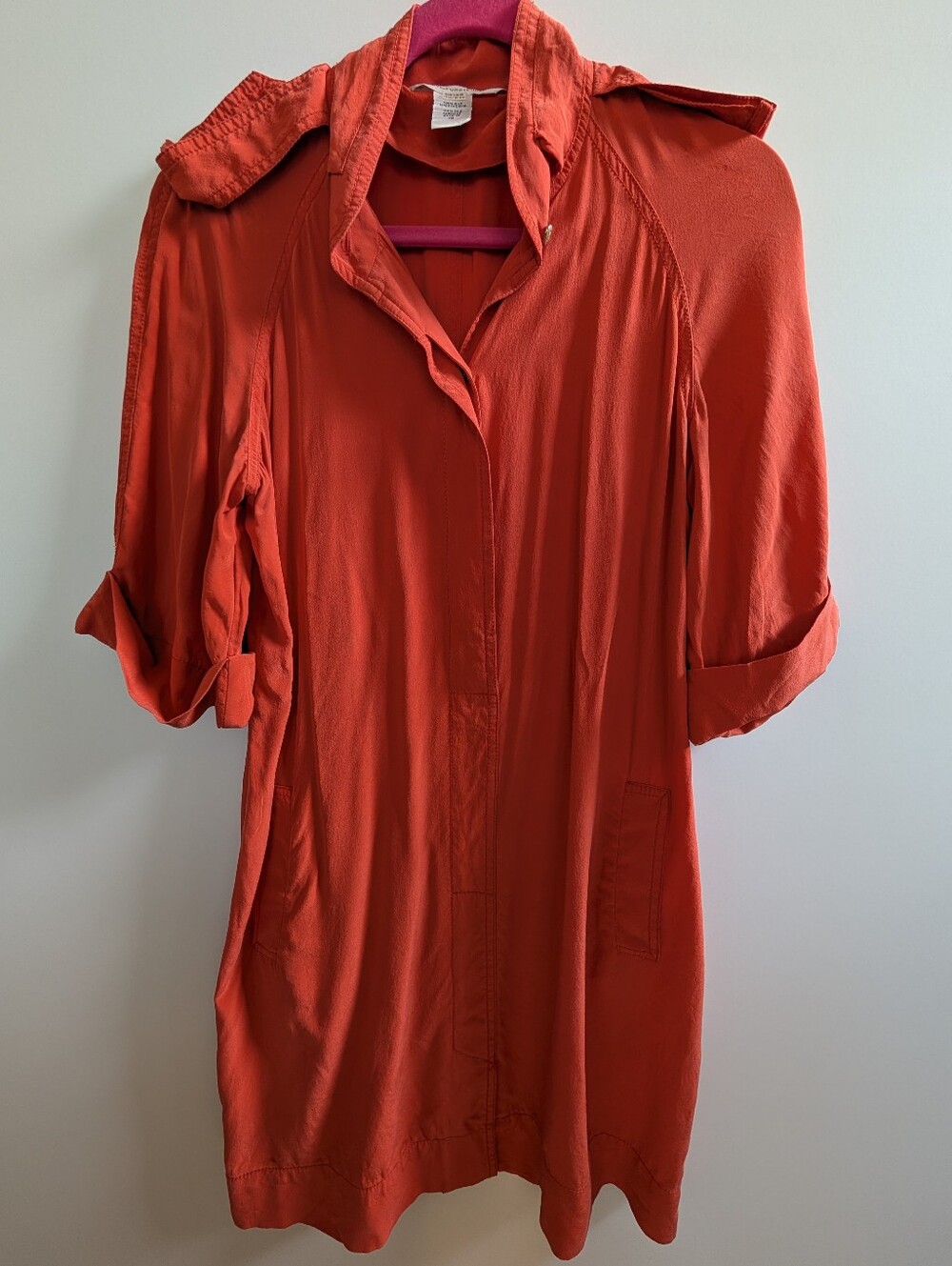Diane Von Furstenberg Coral-Red Silk Roll-Sleeve Tunic